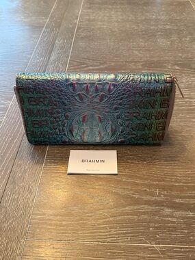 Brahmin large clutch wallet Skyler Multi Adama Iridescent CrocEmbossed read Rare